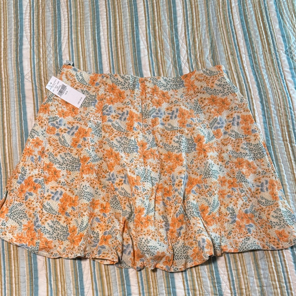 American Eagle Outfitters Floral A-Line Skirt - Orange and Blue